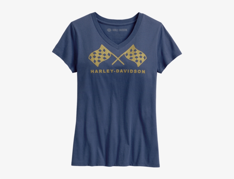Women's Retro Race Flag V-neck Tee - Active Shirt, transparent png download