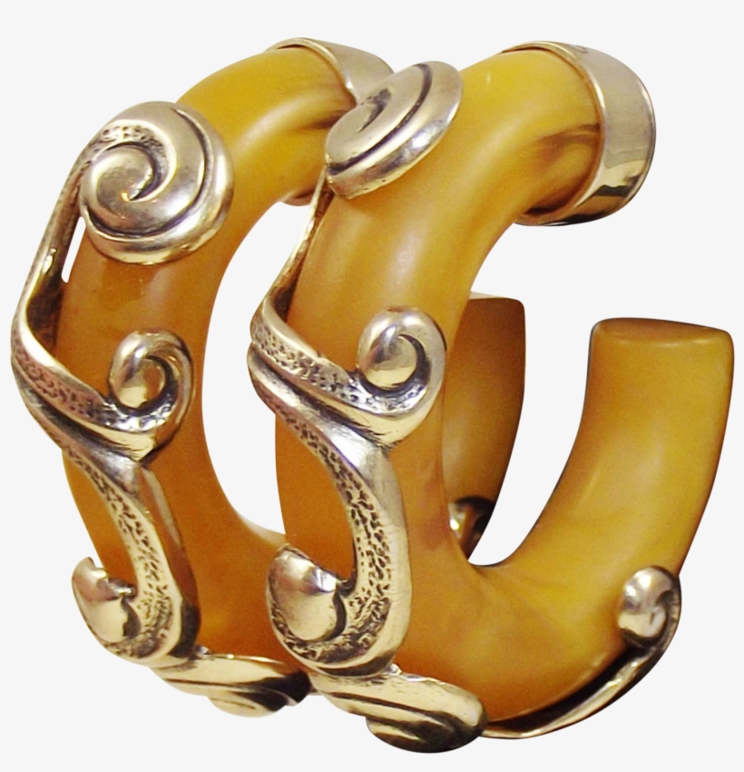 Vintage Apple Juice Bakelite And Gold Tone Overlay - Body Jewelry, transparent png download