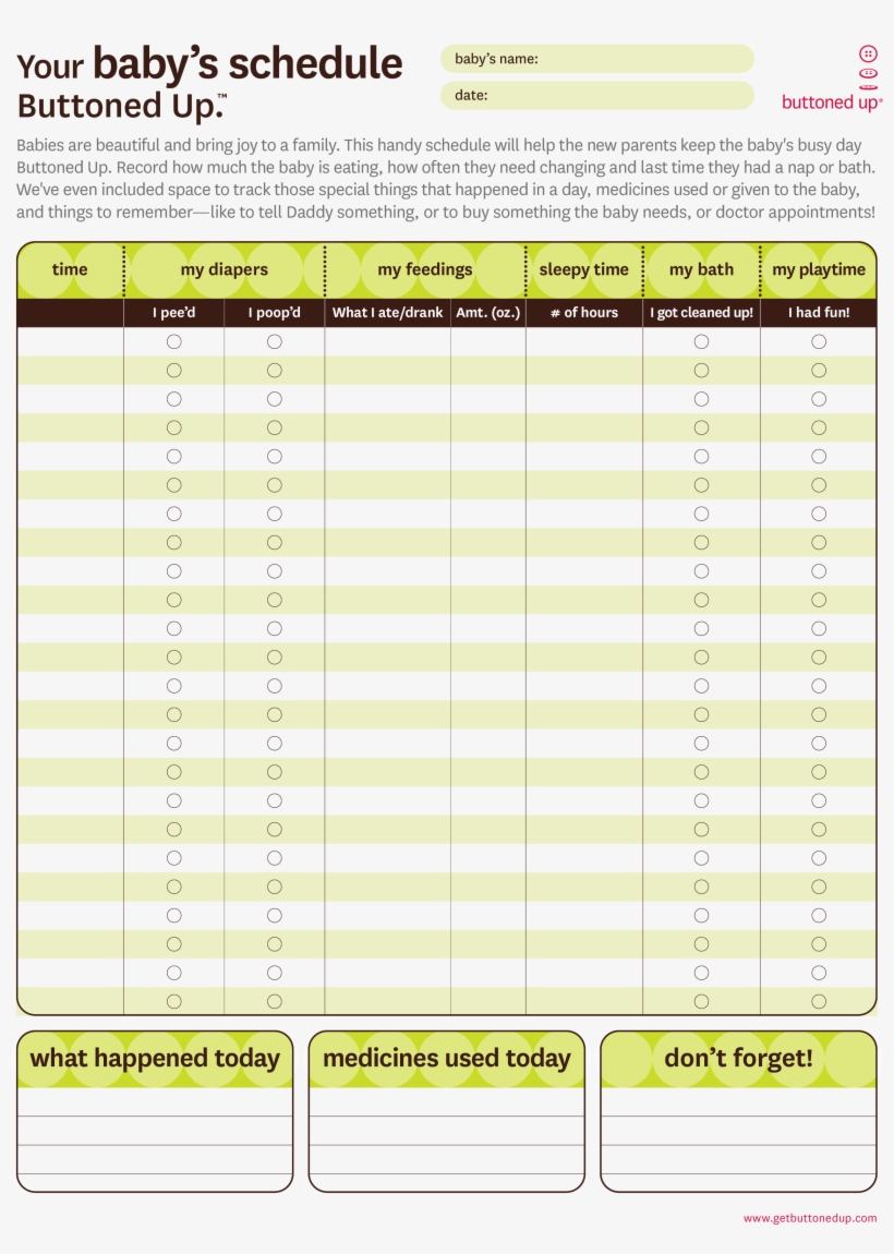 Blank Baby Schedule Sample Main Image - Baby Schedule, transparent png download