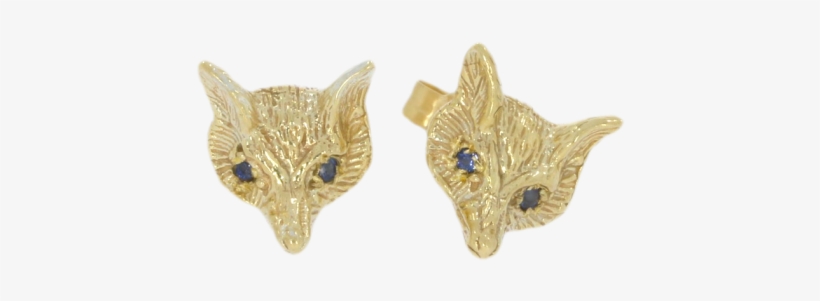 9ct Yellow Gold Fox Mask Earrings With Sapphire Eyes - Colored Gold, transparent png download