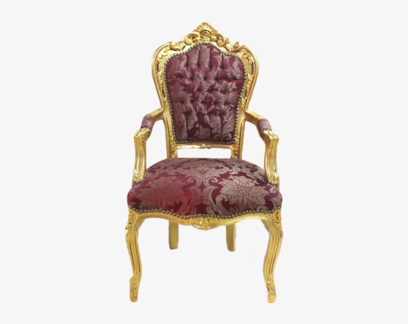 Dining Armchair Gold Frame, Dark Red Royal Flowers - Chair, transparent png download