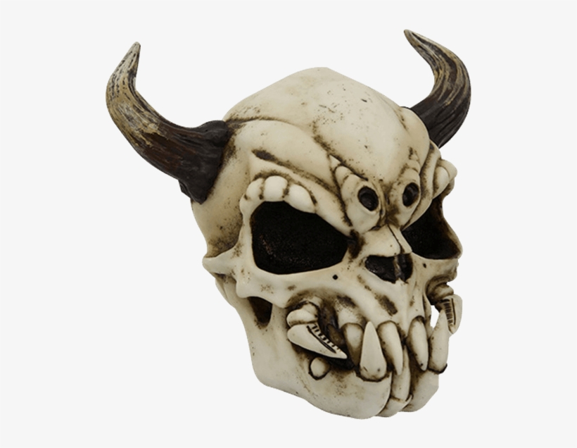 Horned Demon Beast Skull Statue - Skull With Small Horns, transparent png download