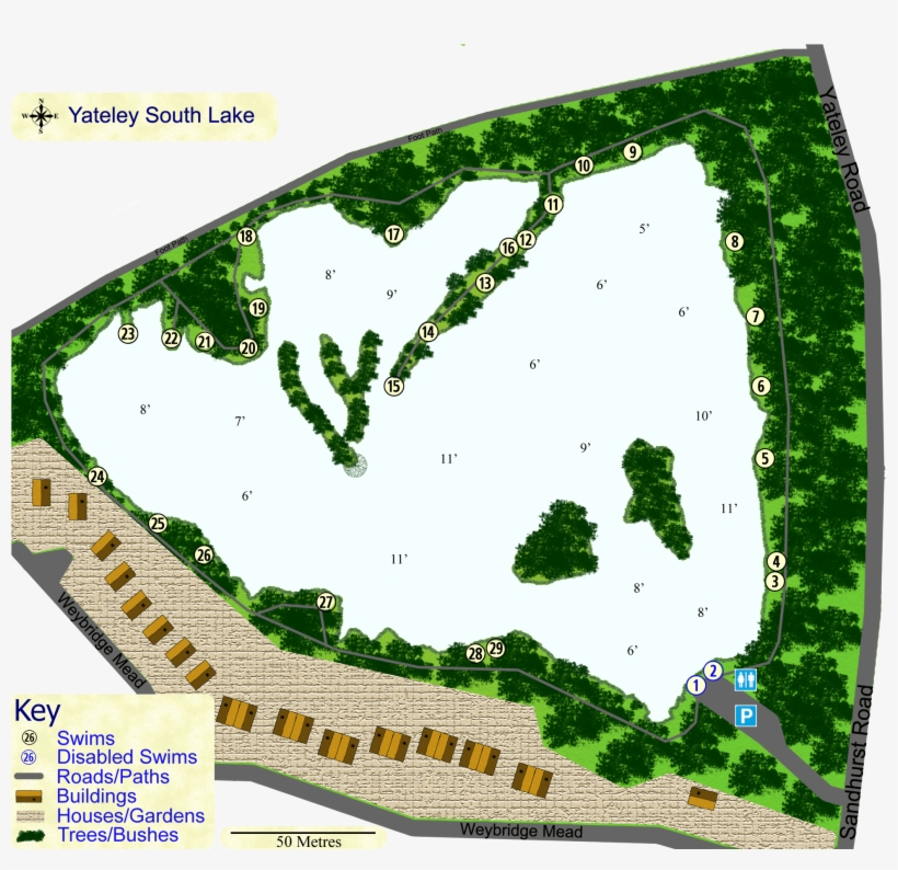 Farnham Angling Society Venue - Yateley Match Lake Depth Map, transparent png download