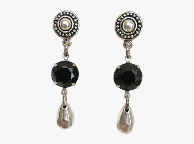 Black Crystal Silver Teardrop Earrings - Earring, transparent png download