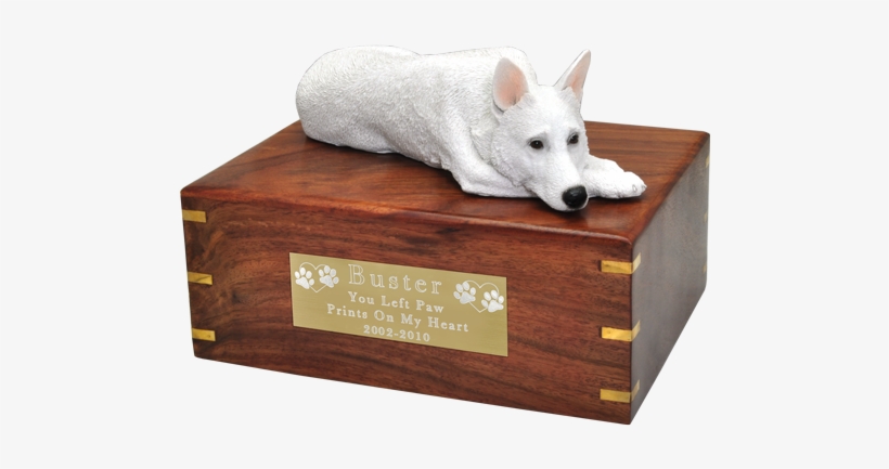 White German Shepherd Figurine Wood Urn- Laying With - Wood Cremation Urn, transparent png download