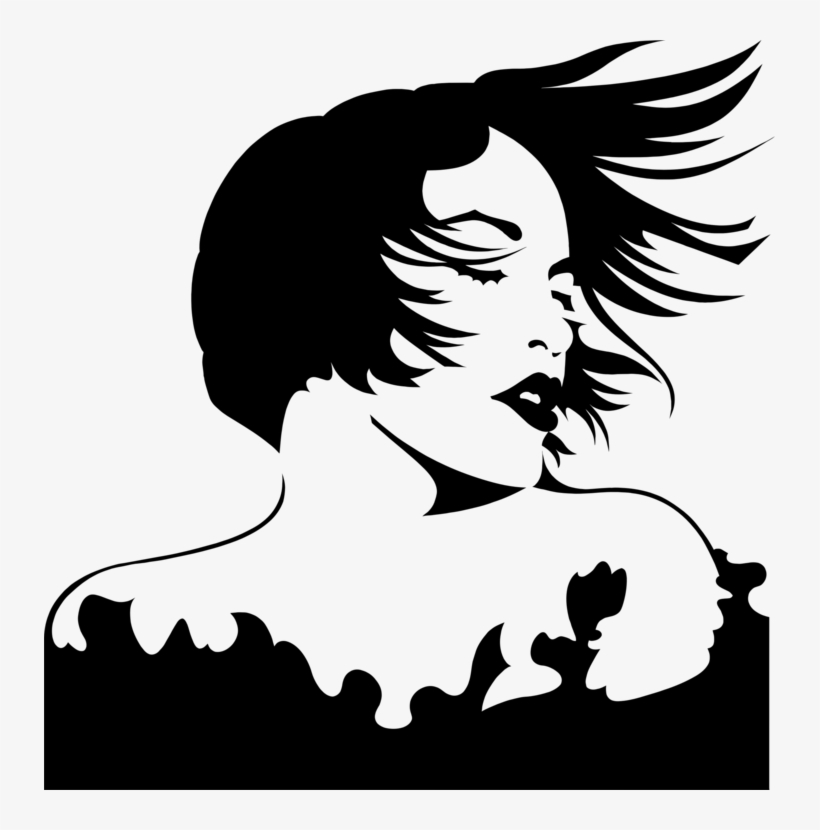 Silhouette Female Woman Drawing Portrait - Hair Blowing In Wind Clipart, transparent png download