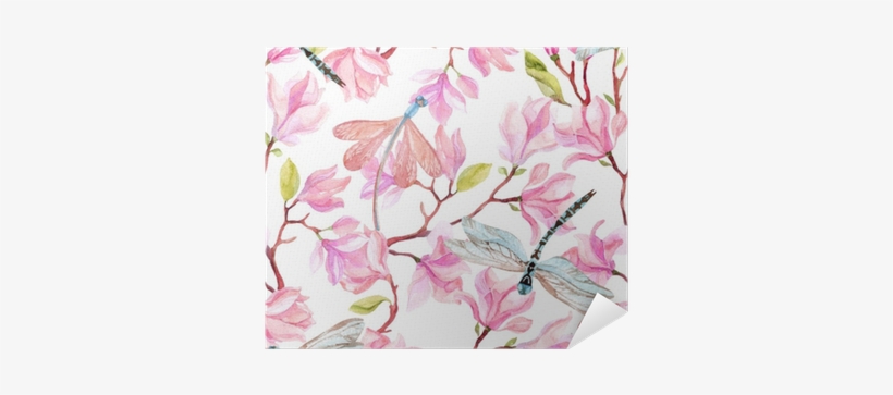 Watercolor Magnolia Branches And Dragonfly Poster • - East Urban Home 'mongolia Flower Painting' Oil Painting, transparent png download