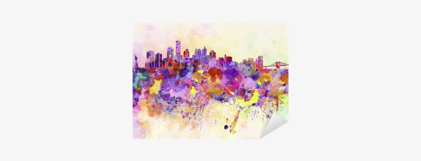 New York Skyline In Watercolor Background Sticker • - Designart - Purple New York Skyline - Cityscape Canvas, transparent png download