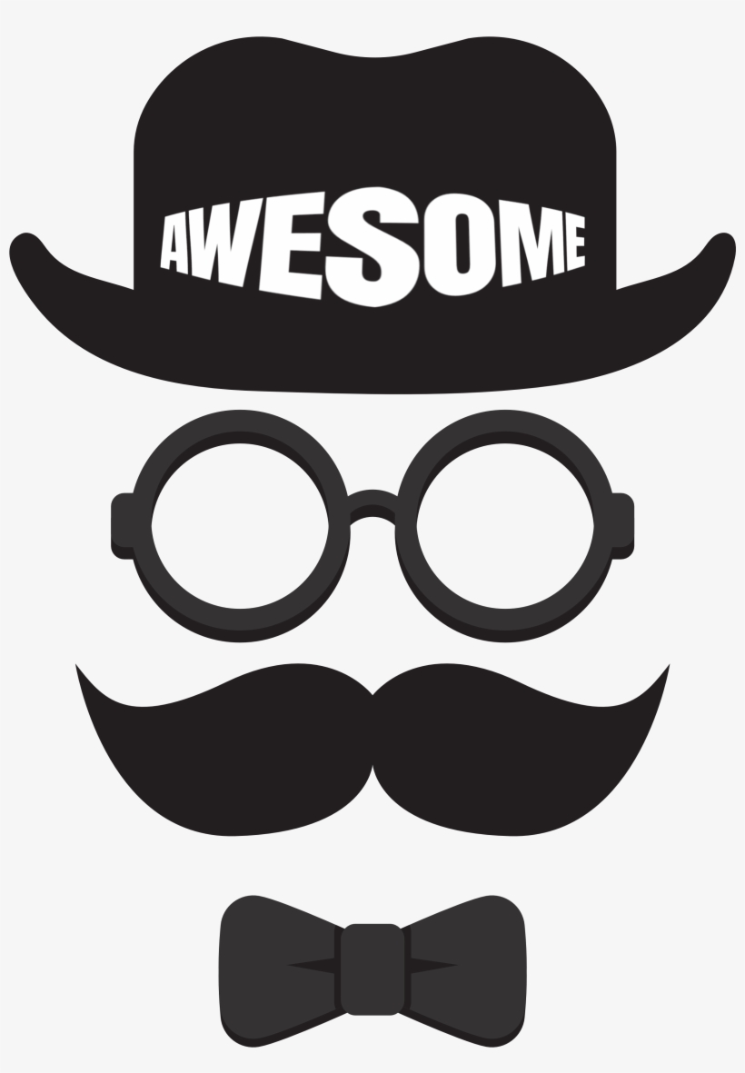 Awesome Face With Cool Glaces, Hat, Beard And Bow Tie - Face, transparent png download