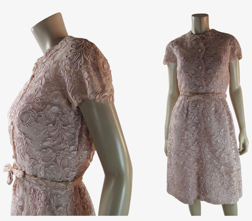Pretty 1960's Vintage Rose Petal Pink Lace Bespoke - Vintage Clothing, transparent png download