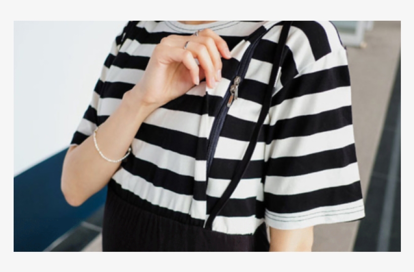 Fake 2pcs Horizontal Stripes Design Short Sleeve Maternity - Blouse, transparent png download
