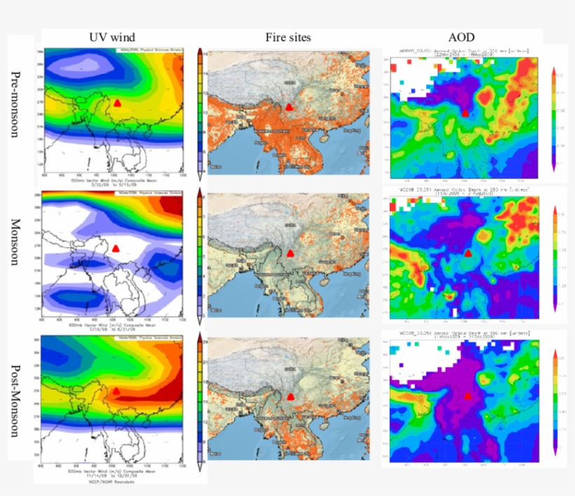 Uv Wind At 500 Hpa, Fire Sites And Aod Distribution - Graphic Design, transparent png download