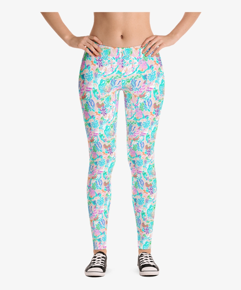 Coral Reef Turquoise Leggings - Happy Double Hooded Pied Frenchie Capri Leggings, transparent png download