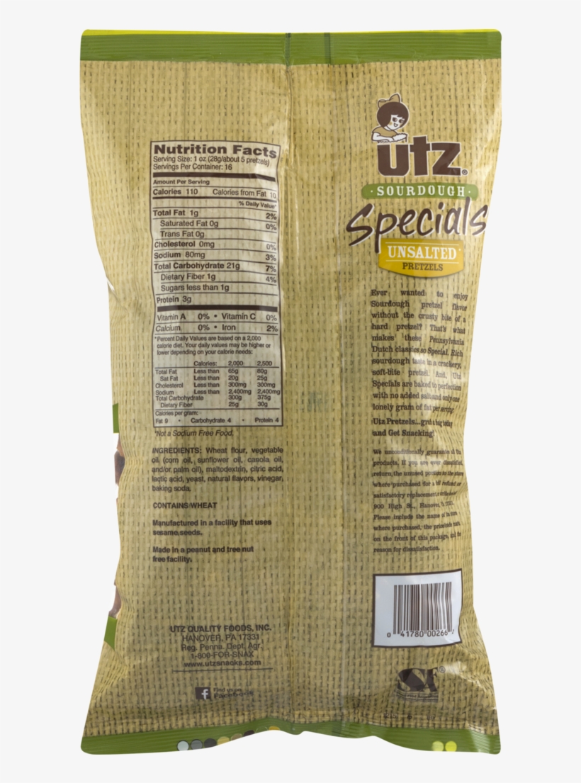 Utz Pretzels Sourdough Specials Unsalted, transparent png download