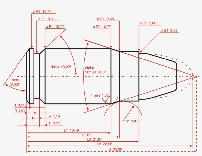 Clipart Library Mm Drawing At Getdrawings Com Free - 357 Sig Bullet Dimensions, transparent png download