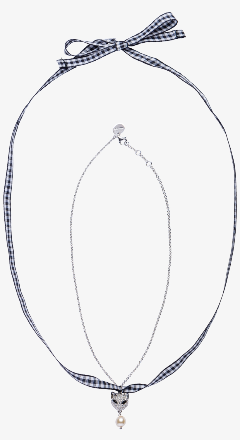 Silver Cat Necklace With Ribbon - Necklace, transparent png download