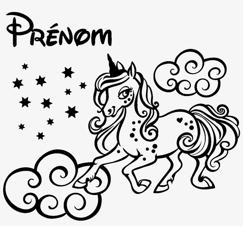 Sticker Prenom Personnalise Licorne Nuages Et Les Etoiles - Cartoon, transparent png download