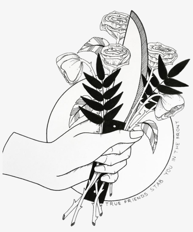 Tumblr Art Blackandwhite Arm Arms Knife Knifes Inscript - Knife Line Art, transparent png download