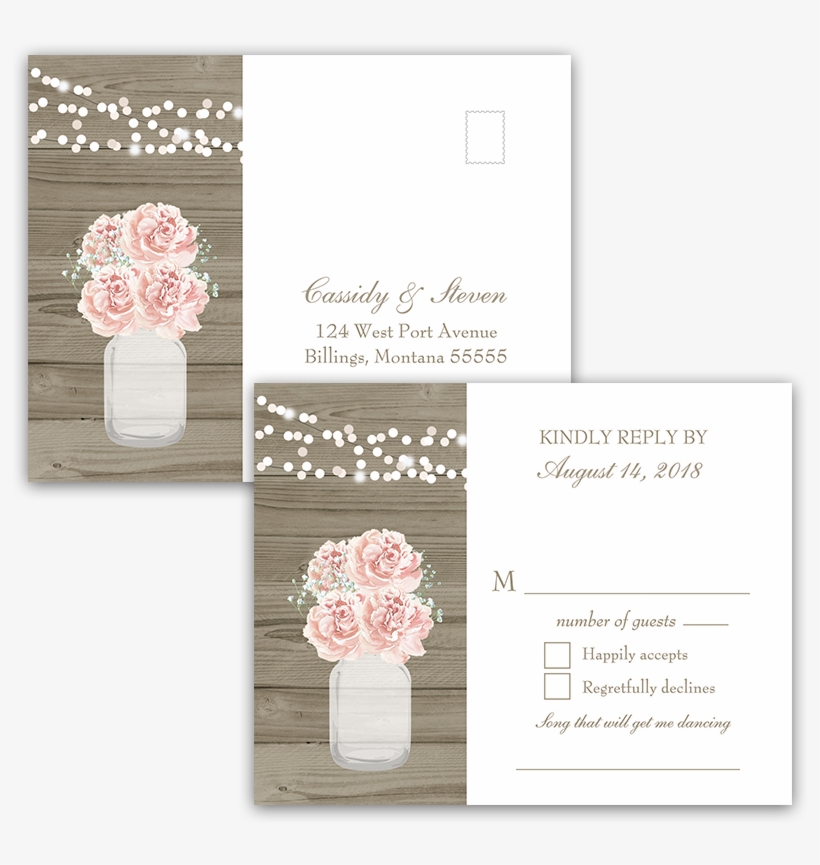 Rustic Mason Jar Blush Floral Wedding Rsvp Postcards - Paper, transparent png download