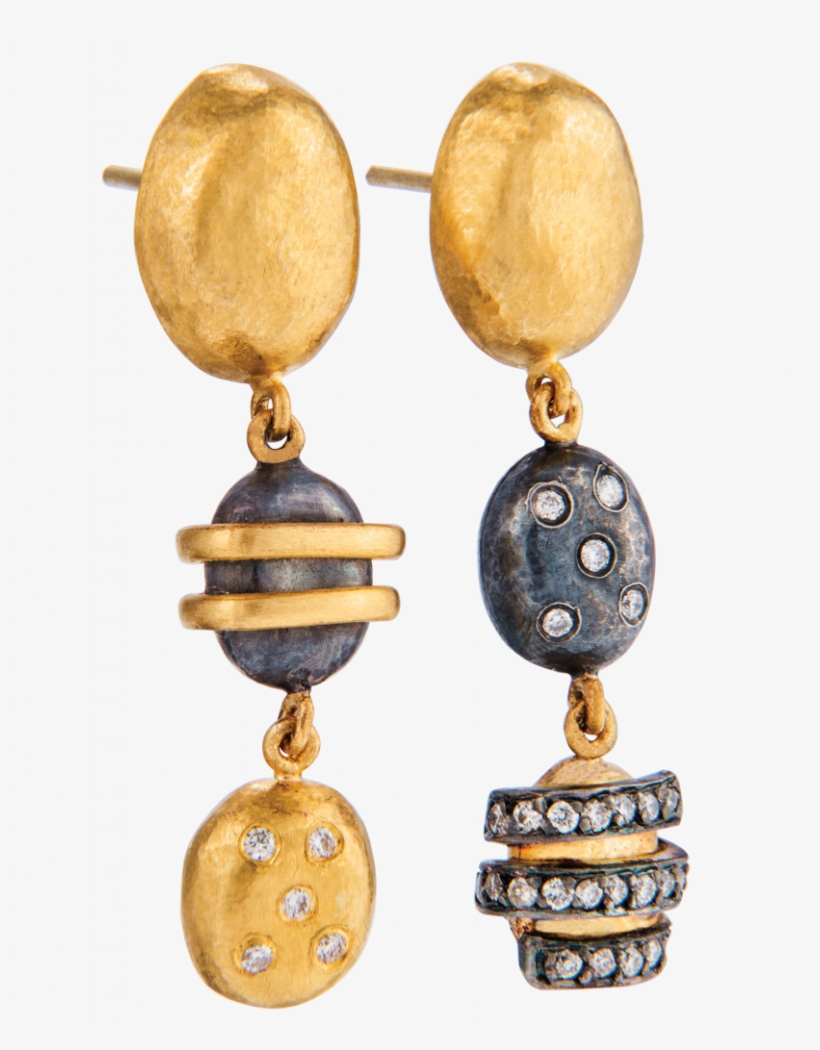 Helen Mini Diamond Earrings In 24k Gold And Oxidized - Yossi Harari, transparent png download
