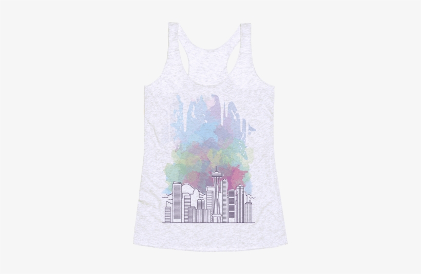 Seattle Graphic Watercolor Cityscape Racerback Tank - Active Tank, transparent png download