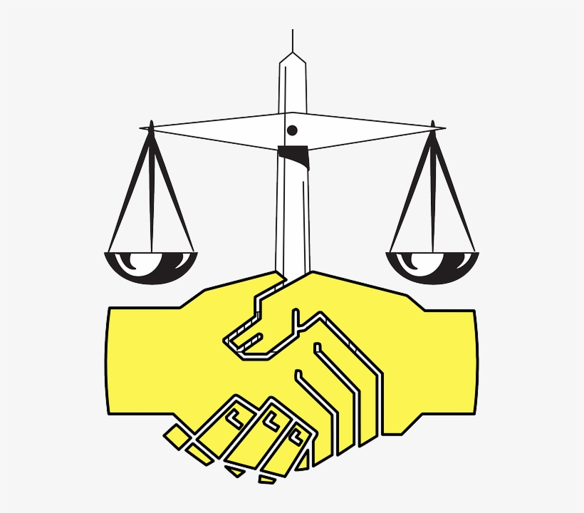 Law Scale And Hands Shaking - Regimen Juridico De Una Empresa, transparent png download
