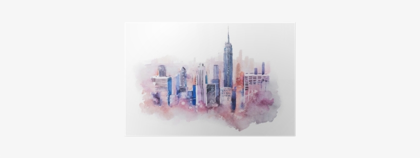 Watercolor Drawing Cityscape Big City Downtown, Aquarelle - Акварельный Нью Йорк, transparent png download