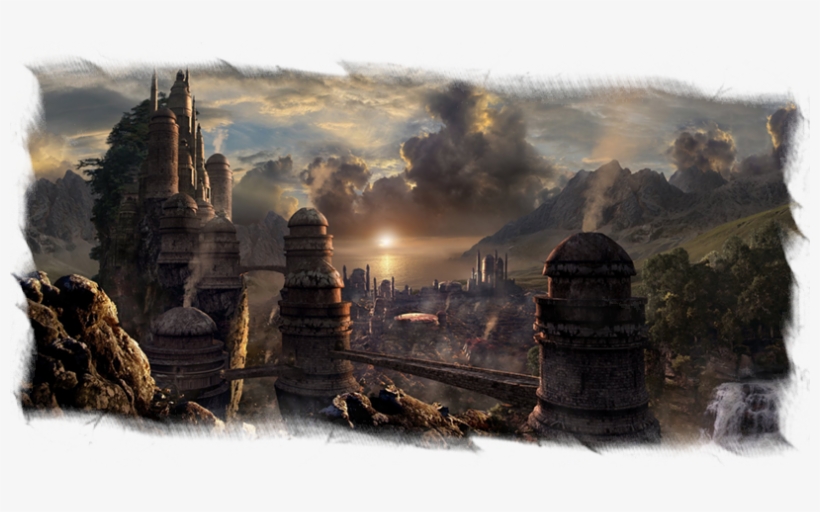 As The Sun Begins To Set Over The City Of Wyrmwood, - Mountain Town Concept Art, transparent png download