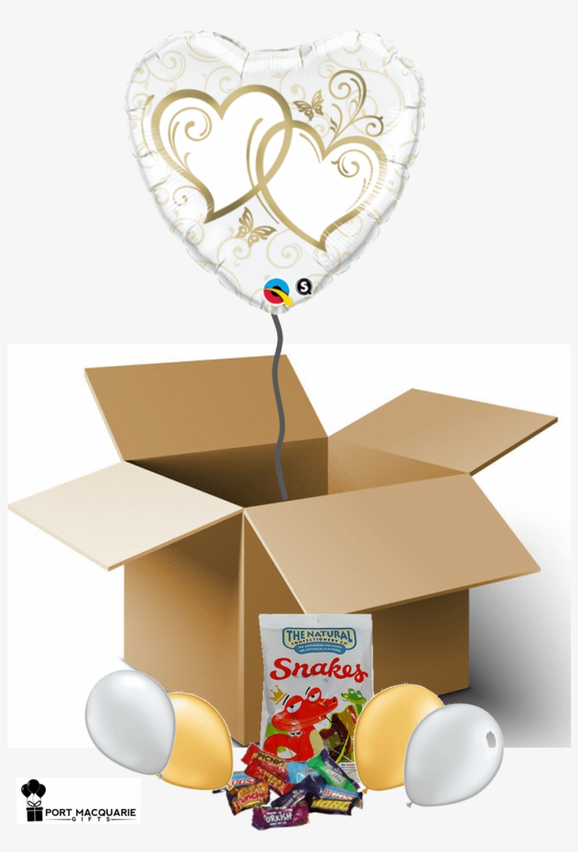 Gold Hearts Entwined Balloon In A Box - Qualatex 36 Inch Shaped Foil Balloon - Entwined Hearts, transparent png download