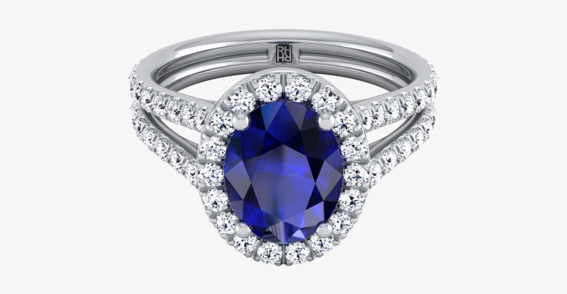 Sapphire Oval Center With Diamond Halo Engagement Ring - Diamond, transparent png download