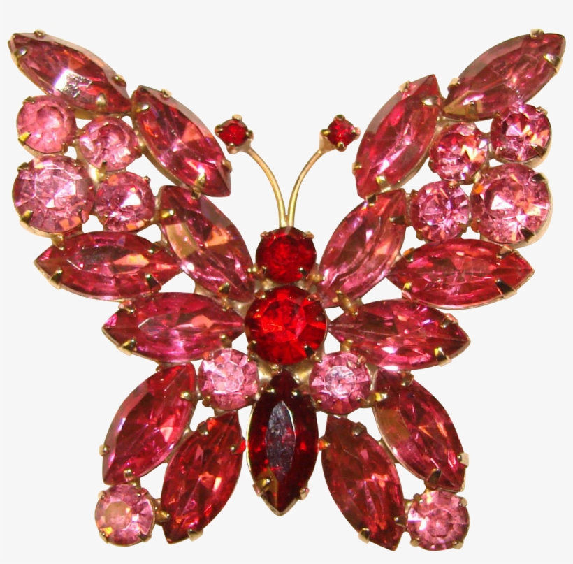 Fabulous Butterfly Pink & Red Rhinestone Large Vintage - Portable Network Graphics, transparent png download