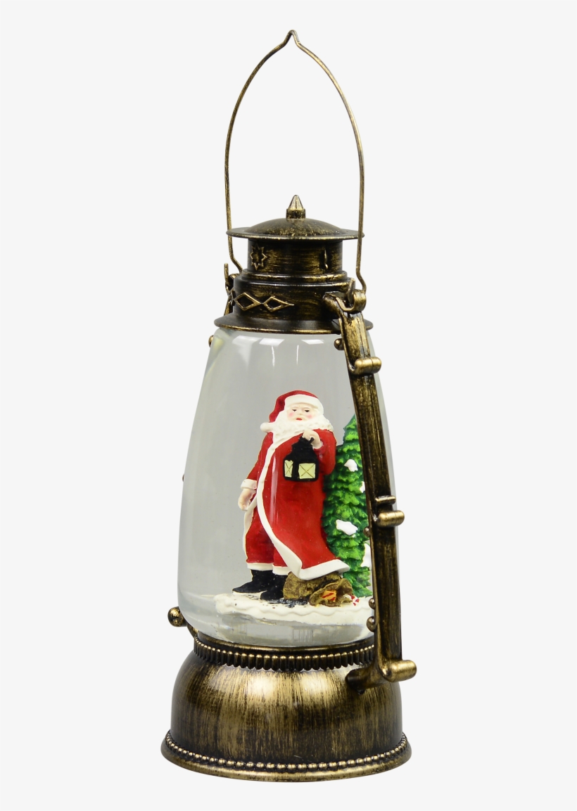 Santa In Antique Look Hurricane Lantern Snow Globe - Brass, transparent png download