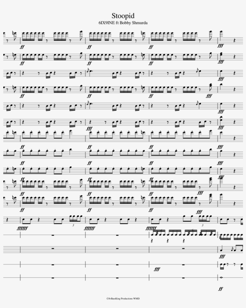 6ix9ine Ft Bobby Shmurda Sheet Music For Clarinet, - Sheet Music, transparent png download