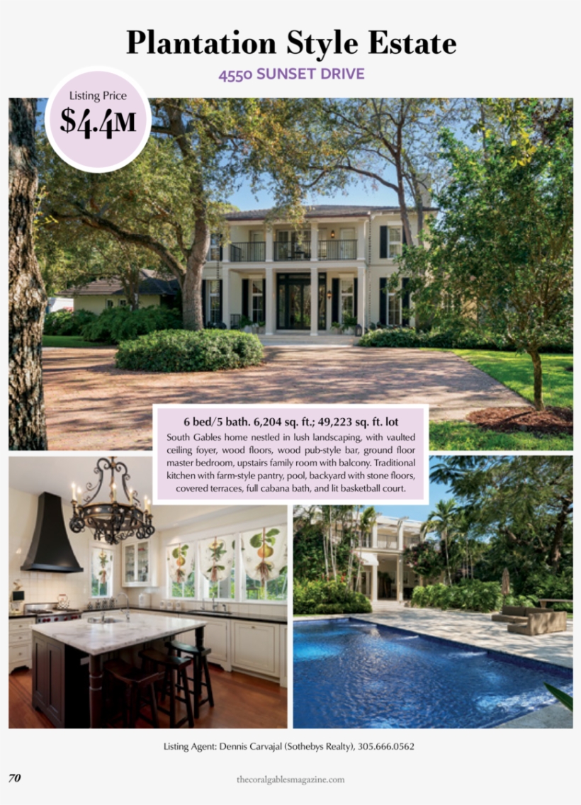 Plantation Style Estate 4550 Sunset Drive Listing Price - Square Foot, transparent png download