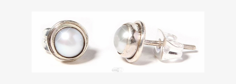 Ohrstecker Silbergrau Perle Rund 8 Mm Ø Breiter Silberrahmen, transparent png download