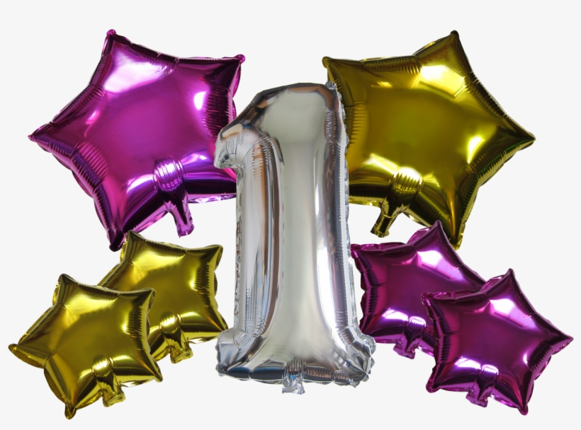 Star Shape Number Mylar Balloons Gold Fuchsia 7 Pieces, transparent png download