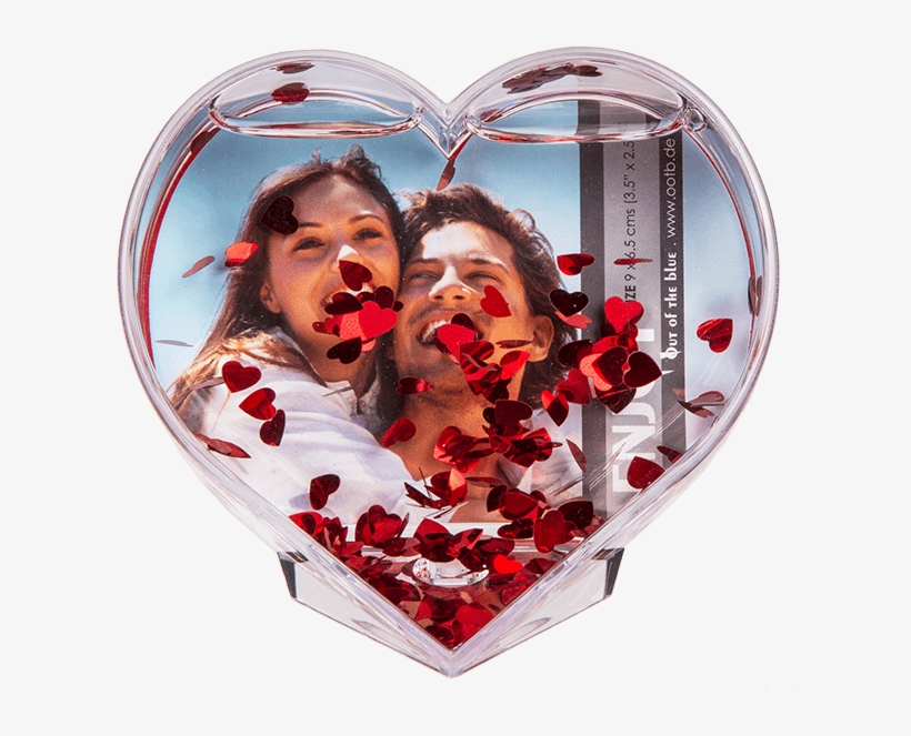 3d-acrylic Glitter Heart Waterglobe With Heart Foils - Hartvormige 3d Fotokader Met Hartjes Confetti, transparent png download