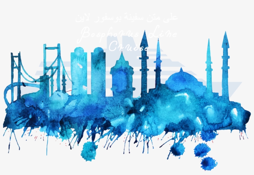 Instagram Bosphorus Line Cruise - Istanbul Skyline Watercolor Poster - Cityscape Painting, transparent png download