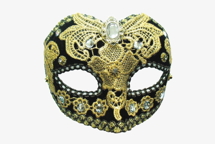 007 - Open - Black Gold Thick Lace Mask - Fancy Dress, transparent png download