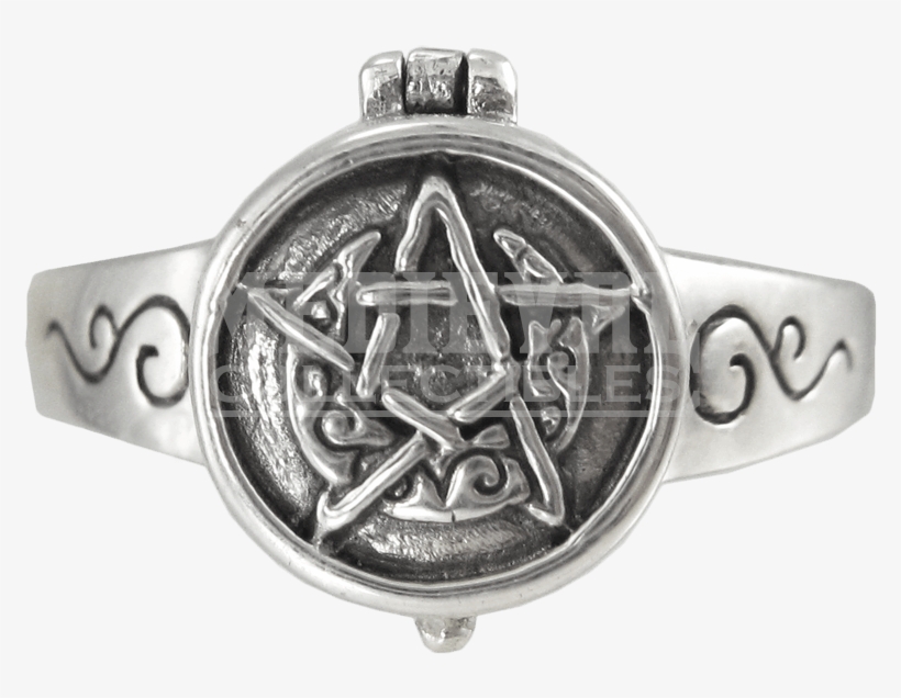 Silver Horned Moon Pentacle Poison Ring - Ring, transparent png download