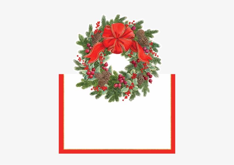 Caspari Evergreen Wreath Christmas Theme Designer Die-cut - Christmas Placecards Christmas Dinner Table Decorations, transparent png download