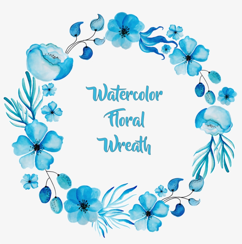 Watercolor Painting Flower Blue - Blue Flower Wreath Png, transparent png download