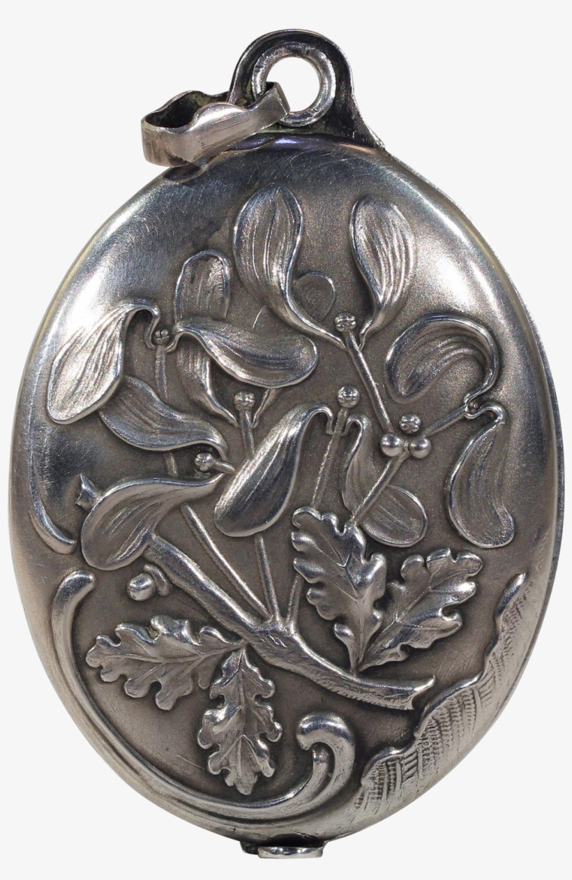 Antique French Silver Slide Locket Pendant Oak Mirror - Locket, transparent png download