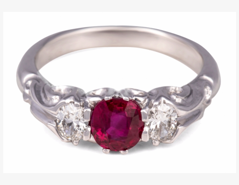 174061 Victorian Style 18ct White Gold Ruby & Diamond - White Gold Ruby, transparent png download