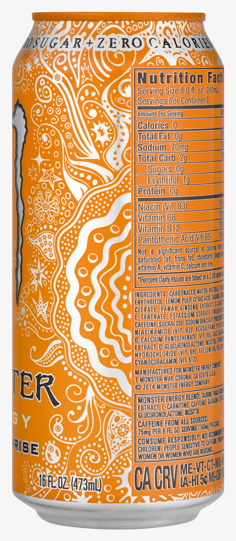 Monster Energy Ultra Sunrise Drink - 16 Oz Can, transparent png download