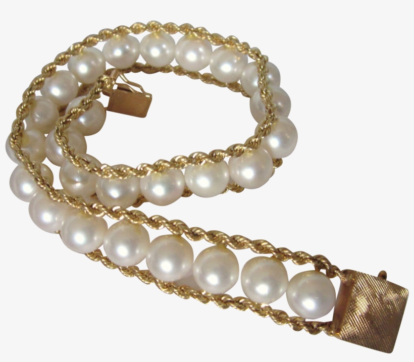 Vintage 14k 585 Gold Lustrous Cultured Pearl Bold 7-1/2", transparent png download