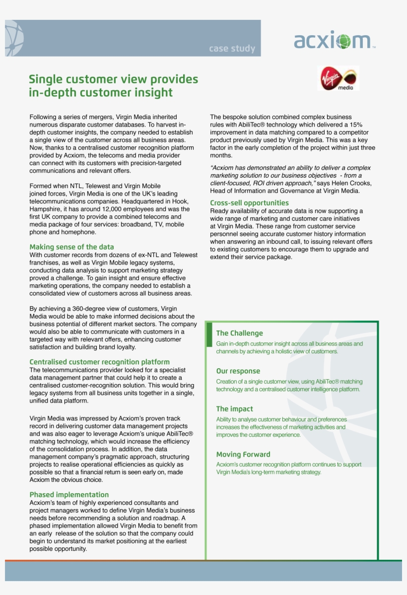Virgin Media Case Study-1 - Acxiom Corporation, transparent png download