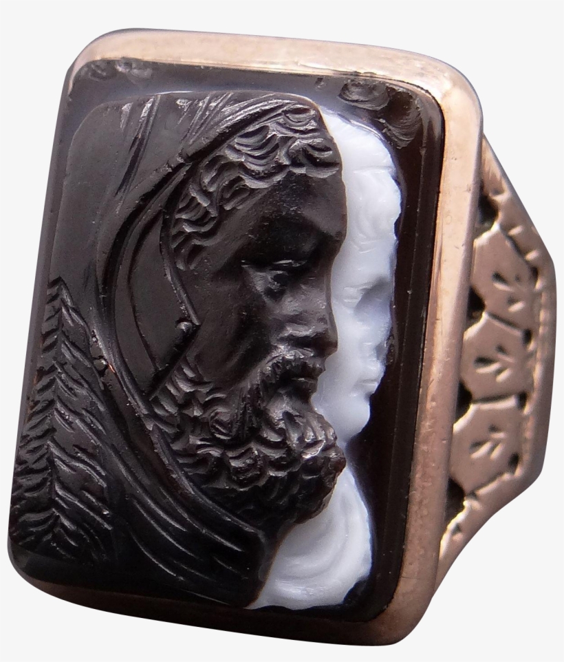 Mens 10k Rose Gold Carved Cameo Onyx Roman Soldier - Antiquejewelryline Mens 10k Rose Gold Carved Cameo, transparent png download