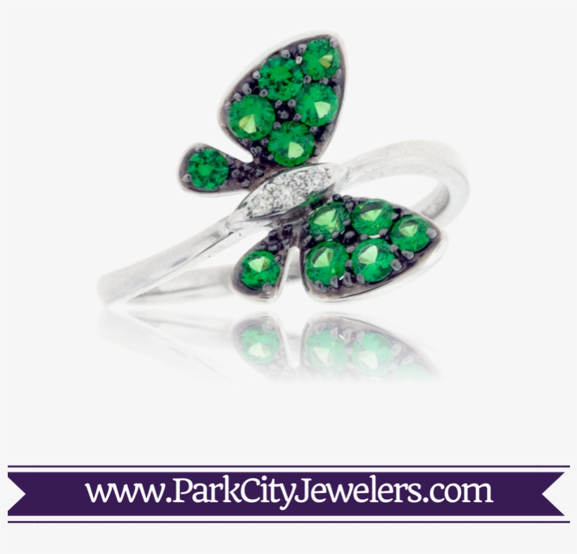 Tsavorite Garnet & Diamond Butterfly Ring, transparent png download