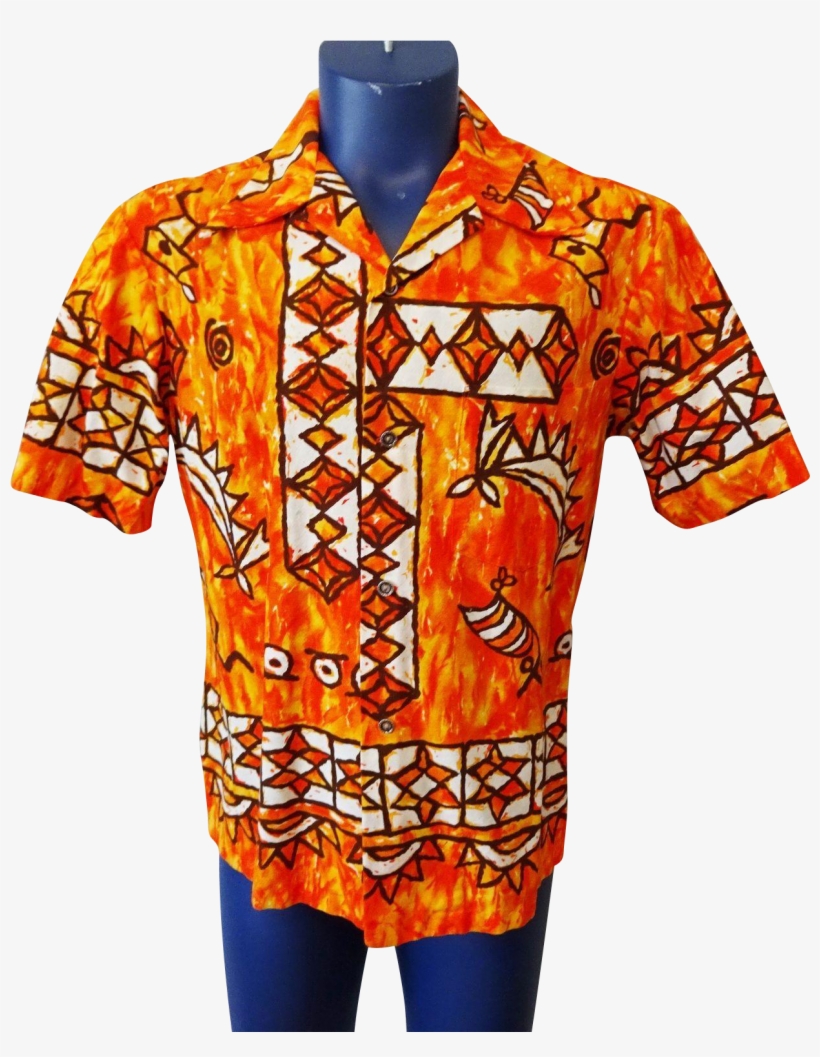 Vintage 1960s Ui Maikai Mens Orange Hawaiian Cotton - Pattern, transparent png download